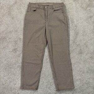 American Eagle Stretch Pants Women 14 Houndstooth Brown Preppy Casual Chic